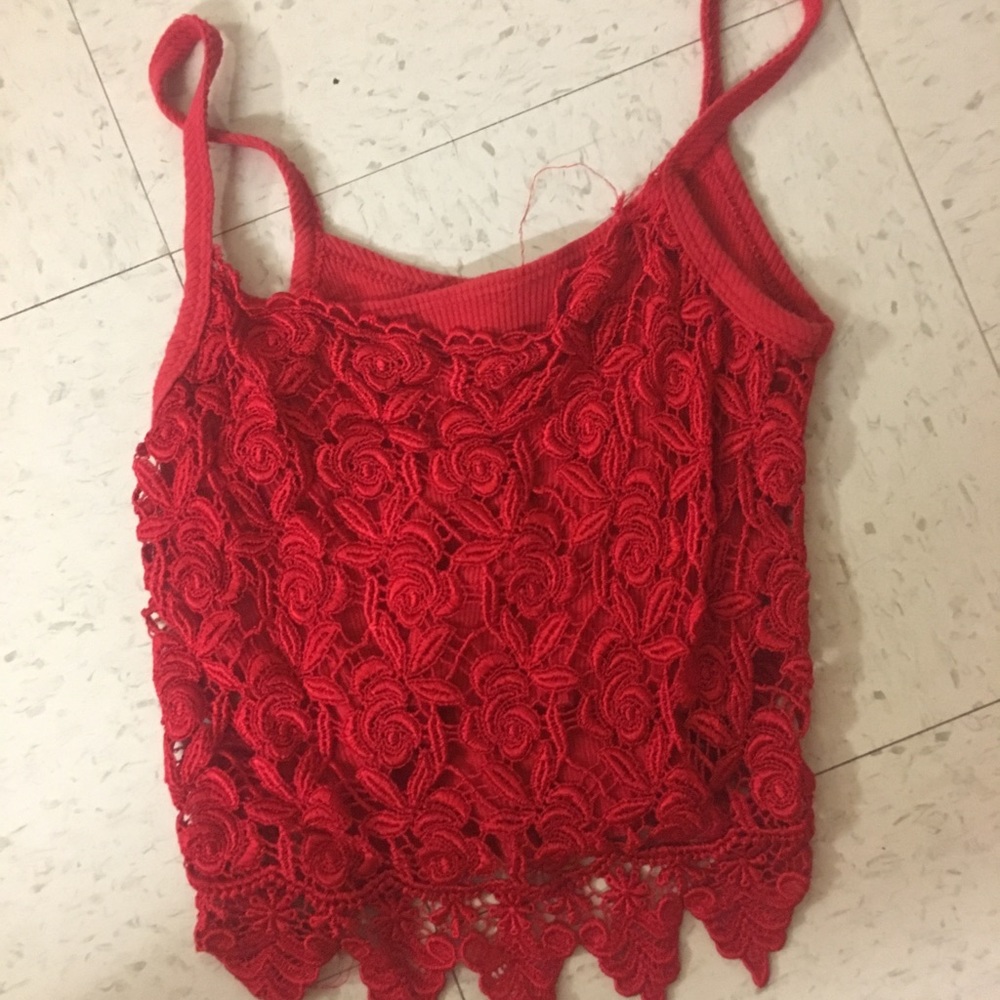 Red lace crop top